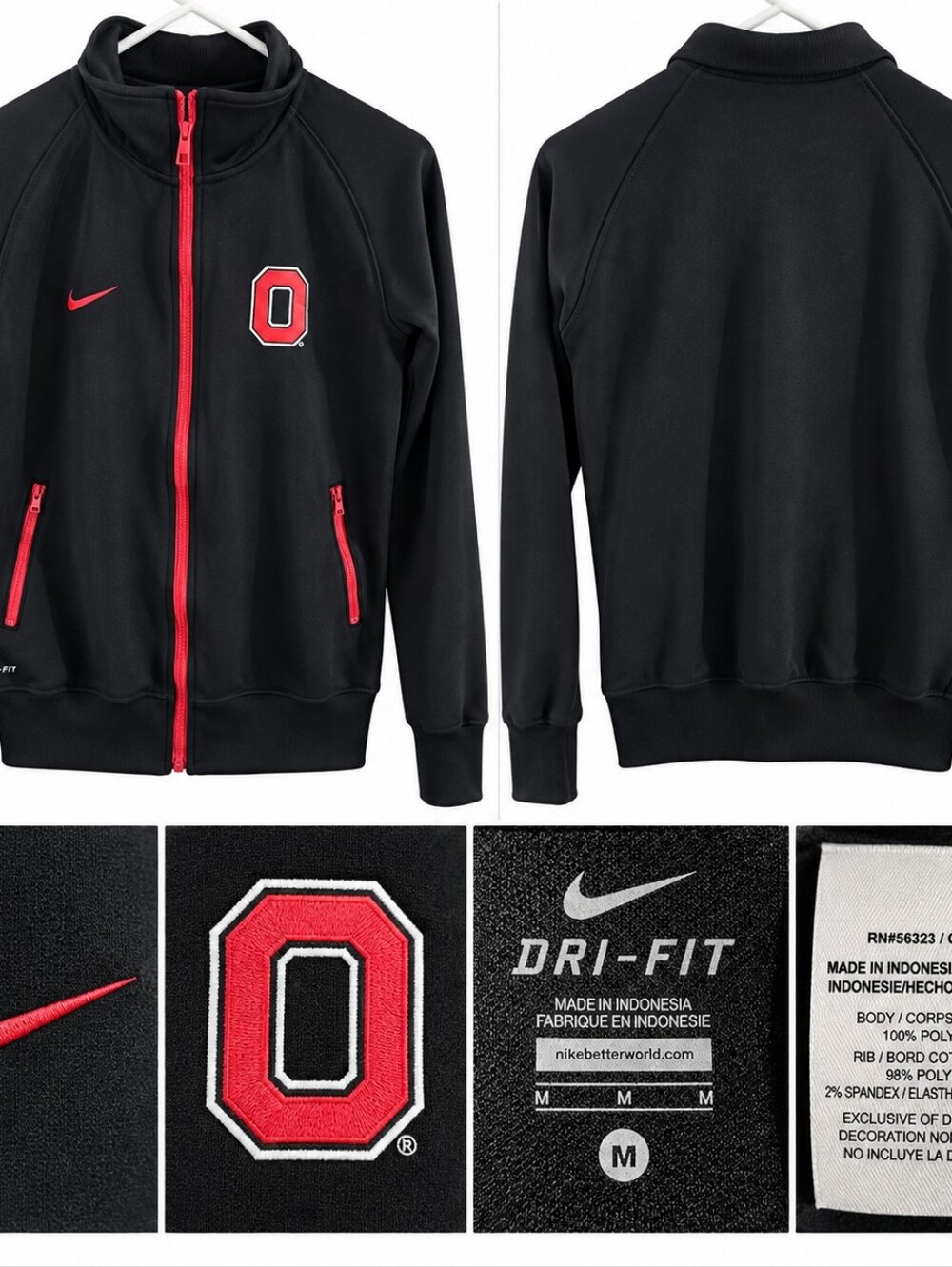 Nike Black Jacket with Red Accents and Ohio State 'O'